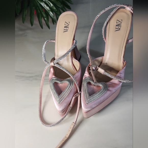 Zara Pink Rhinestone Heart High Heels - Picture 2 of 7